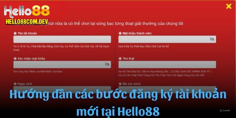 Đăng ký Hello88 với các thông tin được yêu cầu